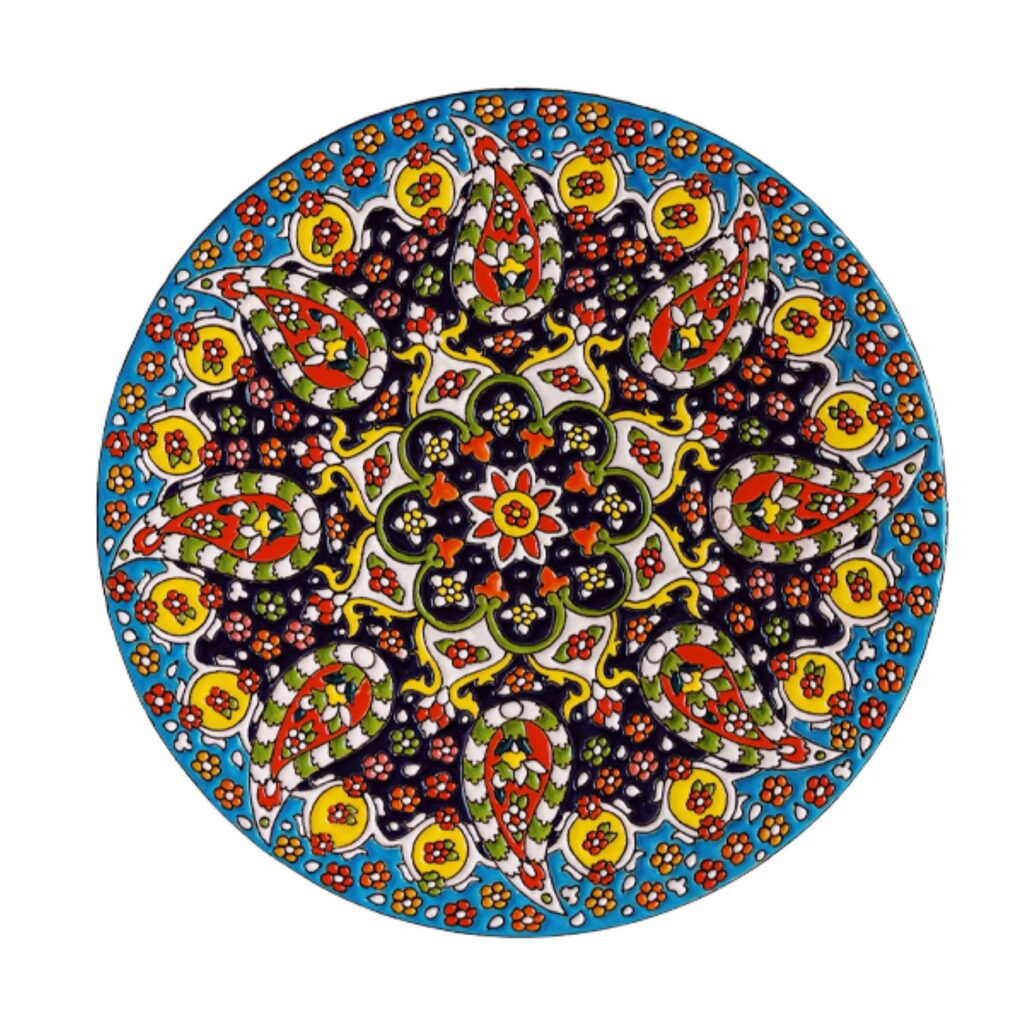 Plat en poterie Minakari peint à la main, émaillage floral et paisley