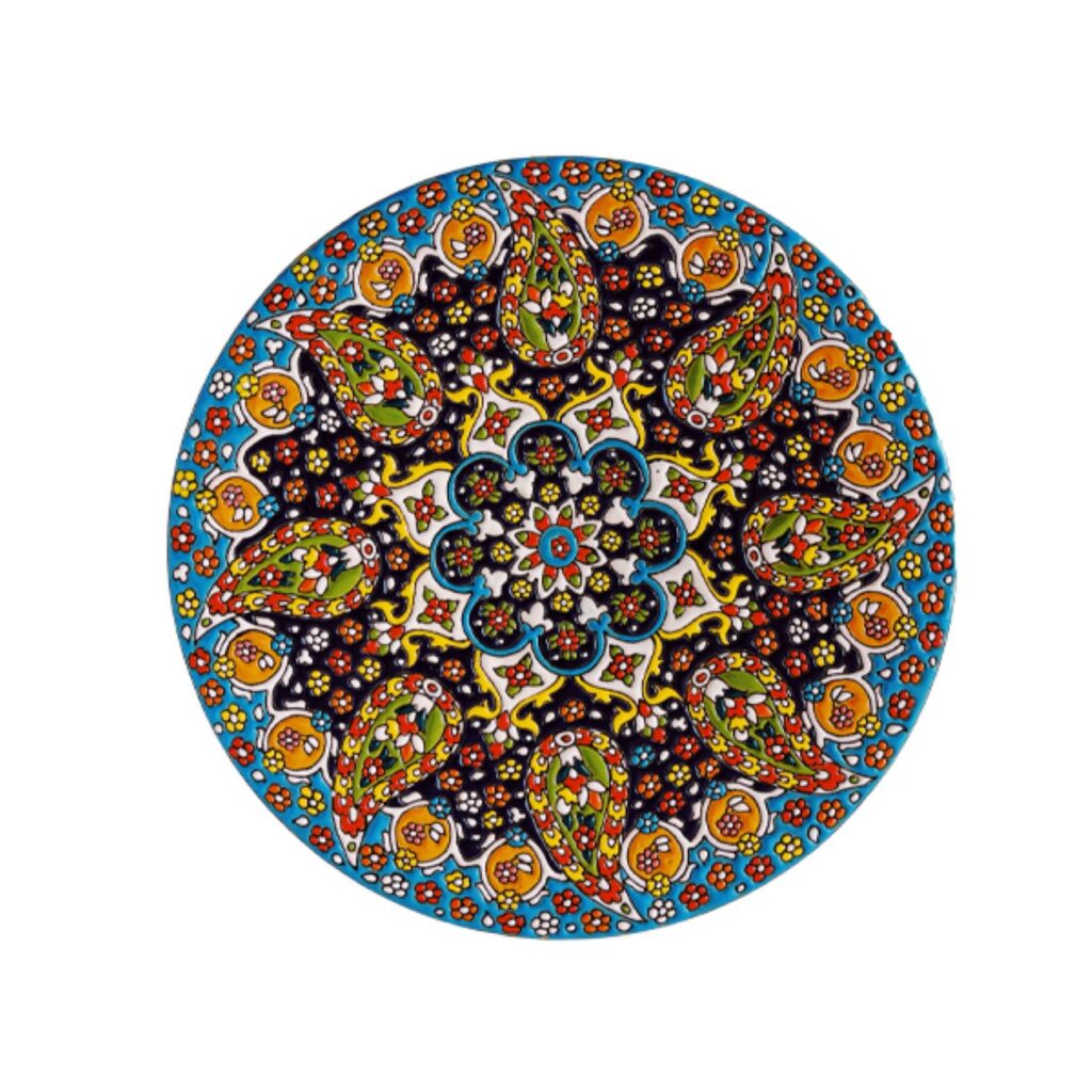 Assiette Décorative en Céramique Art Persan Minakari Art Mural Floral Paisley Fait Main