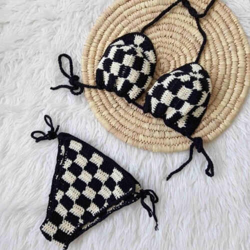 Ensemble soutien-gorge et string en crochet pour femme – lingerie bohème faite main avec design texturé en fil