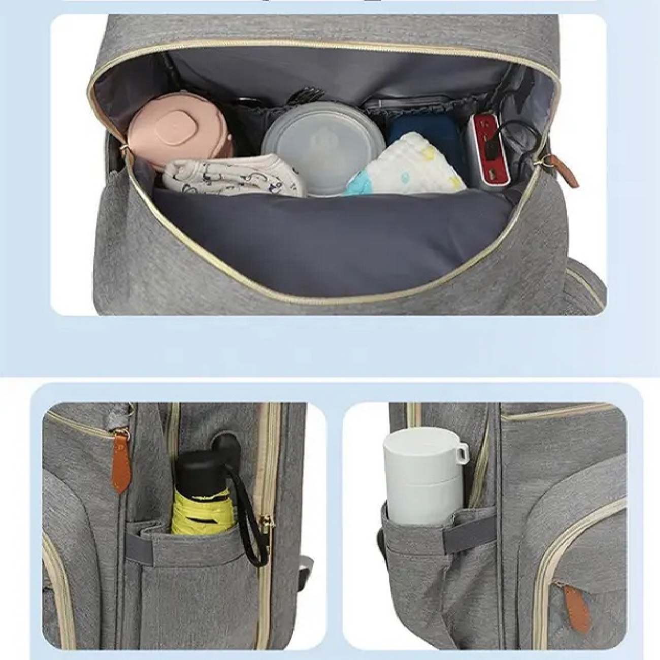 Sac pour accessoires de bébé avec poches latérales – modèle convertible en couffin