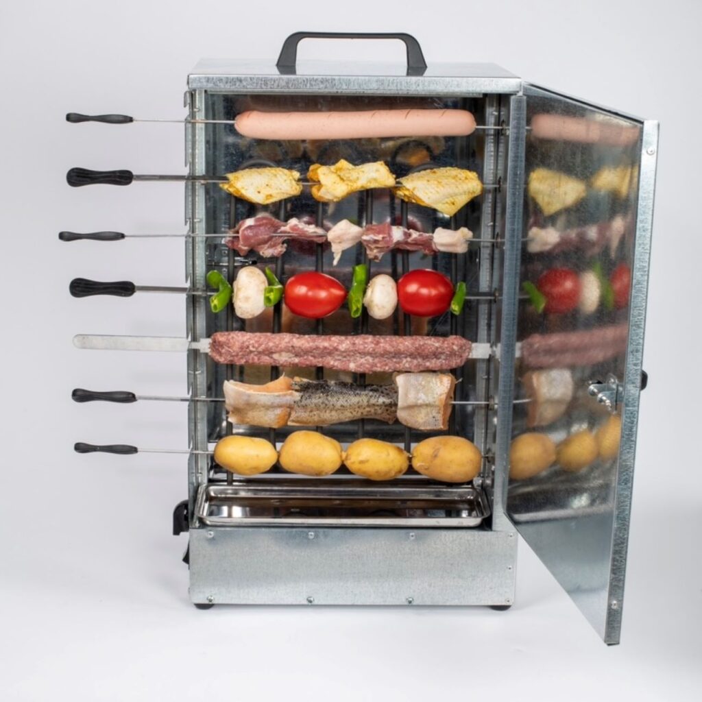 Grille-Kebab Électrique - 14 Brochettes, 2 Faces avec Minuteur de Cuisson