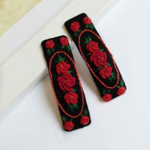 Set de Pinces à Cheveux à Clip Floral Brodé à la Main de 2 Modèle Rose