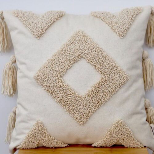 Housse de Coussin Punch Needle – Design Housses de Coussin Artisanales Brodé (Lot de 2)