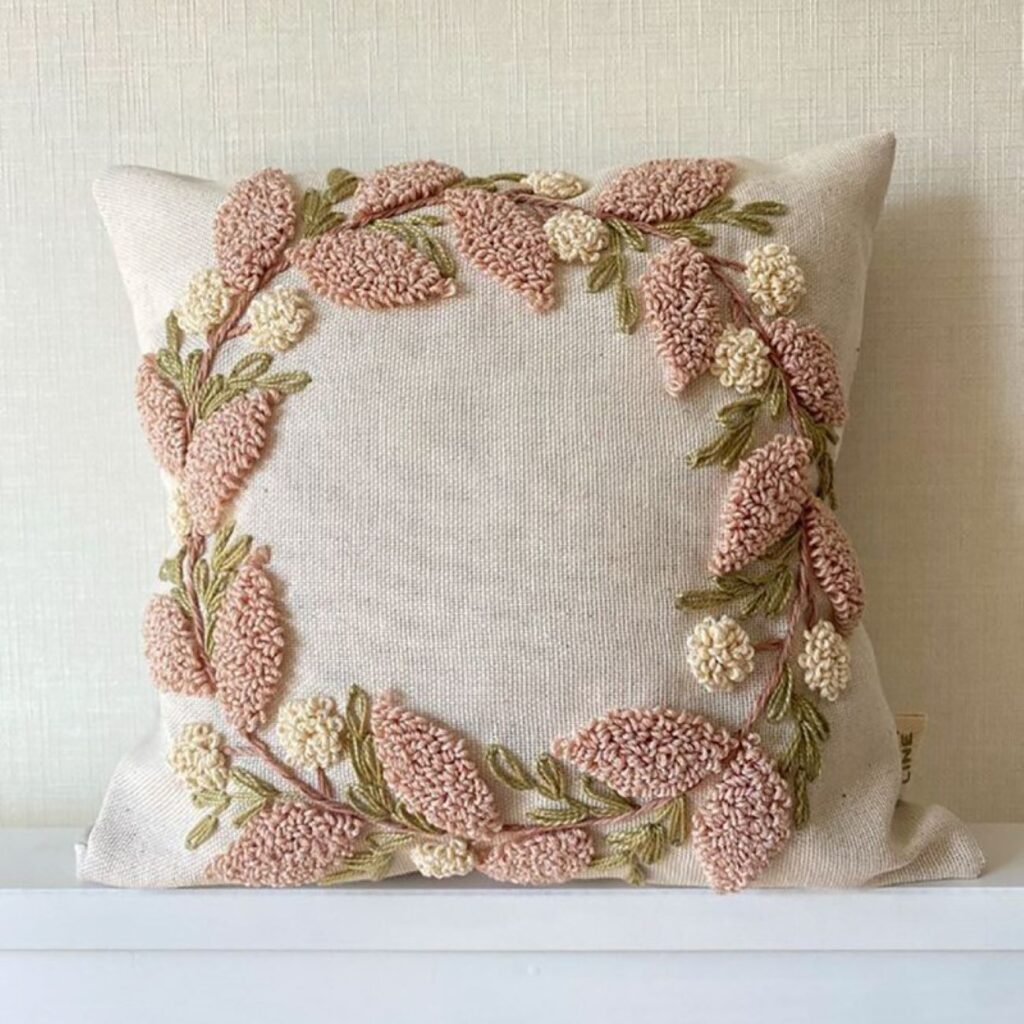 Housse de Coussin Punch Needle - Design Feuilles Brodé (Lot de 2)