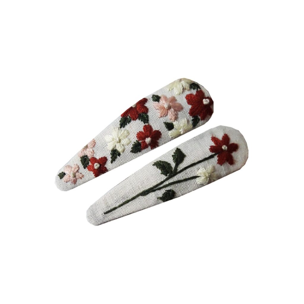 Set de Pinces à Cheveux à Clip de 2 Brodé à la Main Modèle Épanouissement du Printemps