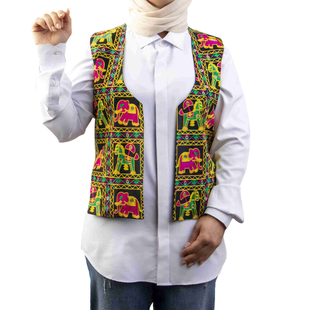 Gilet brodé avec design éléphant pour femmes
