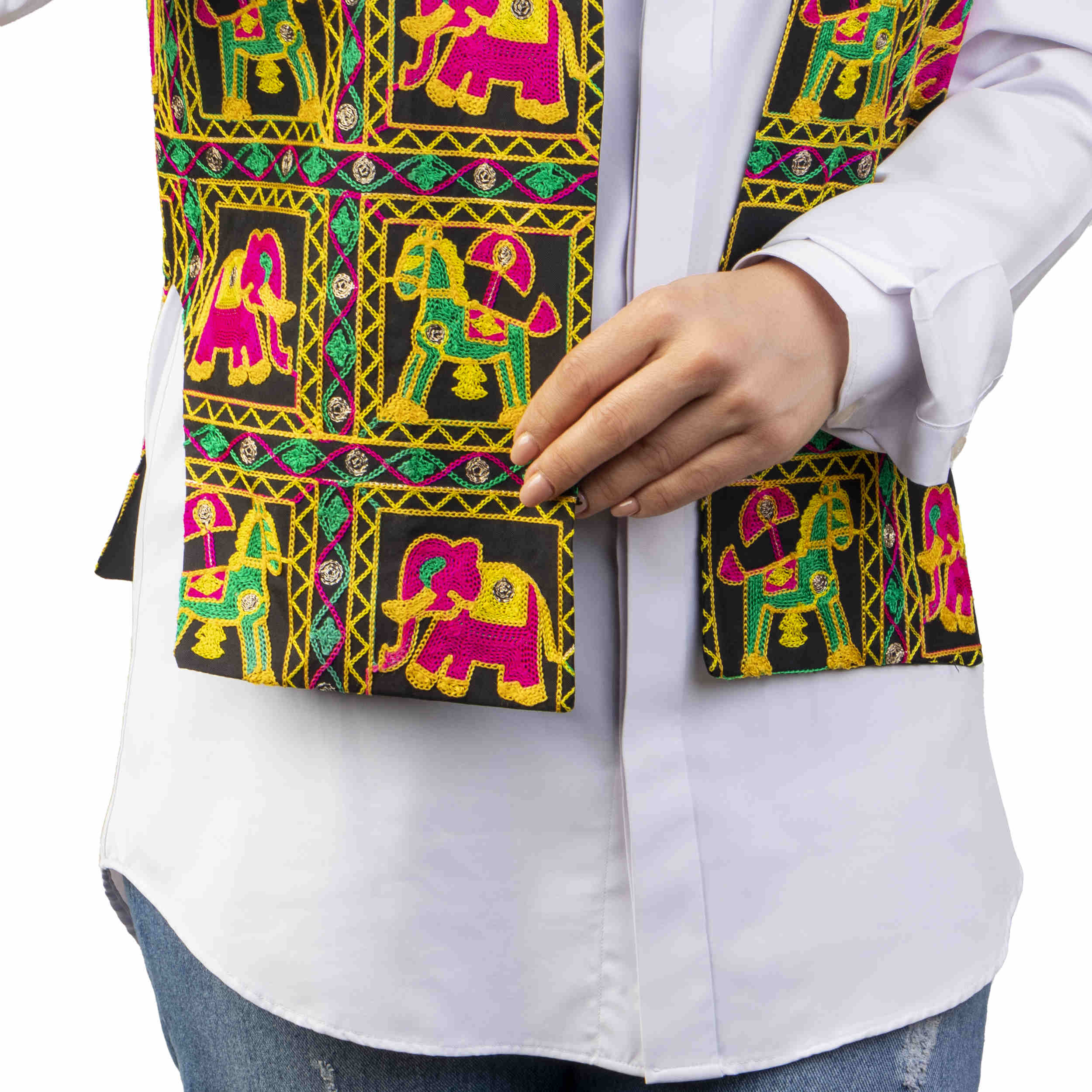 Gilet brodé avec design éléphant pour femmes