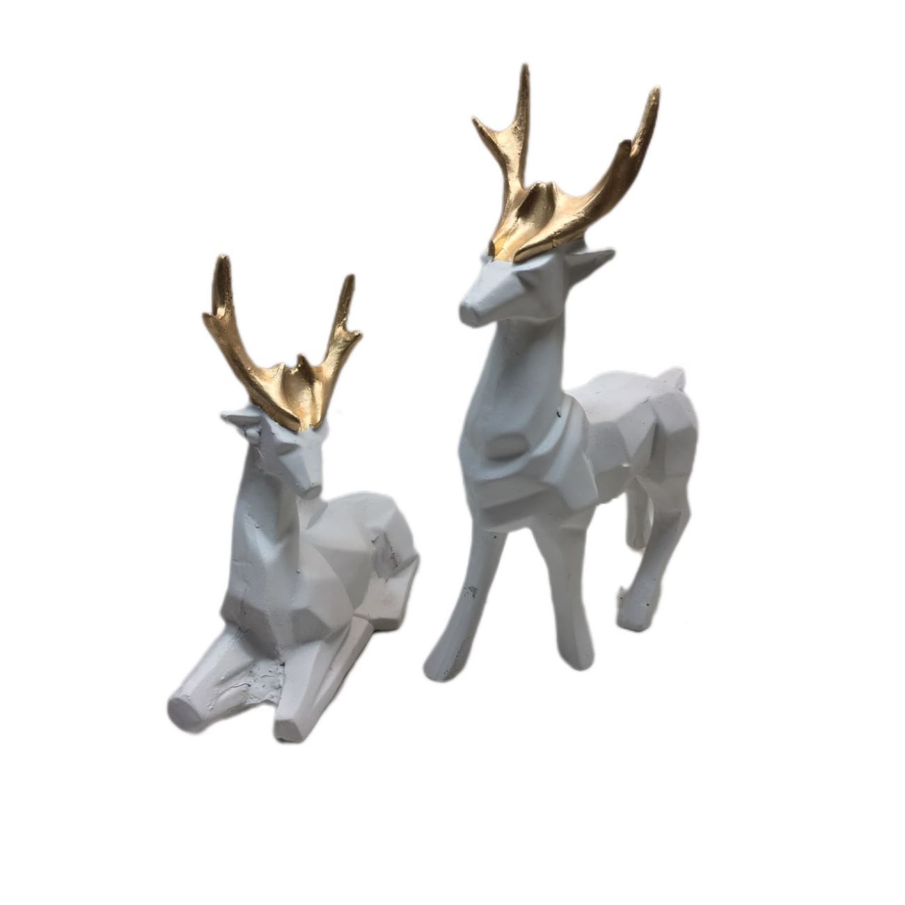 Ensemble de figurines géométriques de cerf cubisme 2 pièces - Sculpture d'art moderne