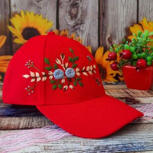 Casquette de baseball pour femme brodée à la main avec motif rose