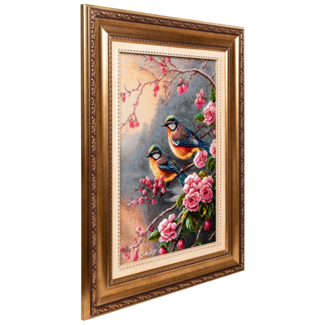 Tapis persan figuratif noué à la main de Tabriz représentant un oiseau