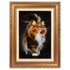 Tapis persan figuratif noué à la main de Tabriz représentant un chat