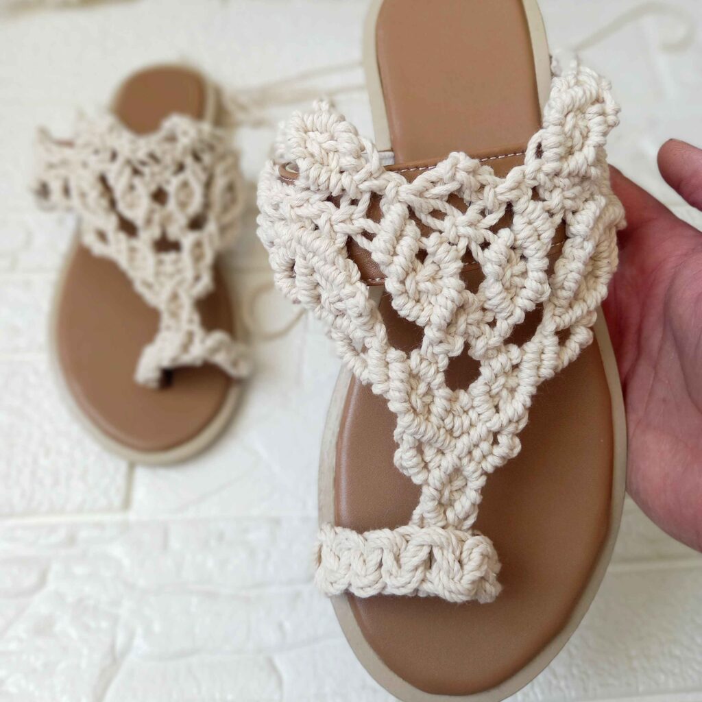 Sandales Sling Back Boho Macramé Fabriquées à la Main avec Semelle Souple – Parfaites pour un Style Estival