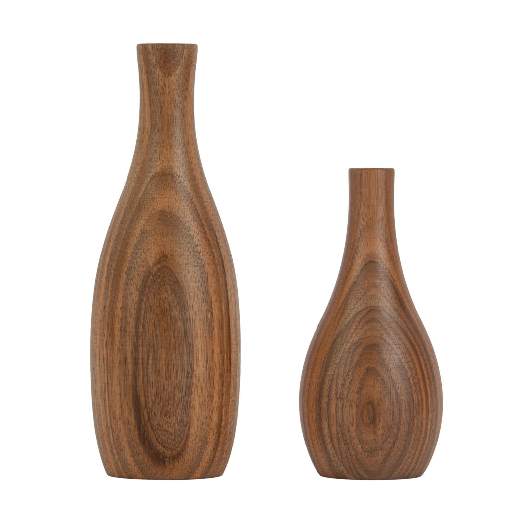 Vases à bourgeons décoratifs rustiques en bois massif naturel, faits main – Lot de 2.