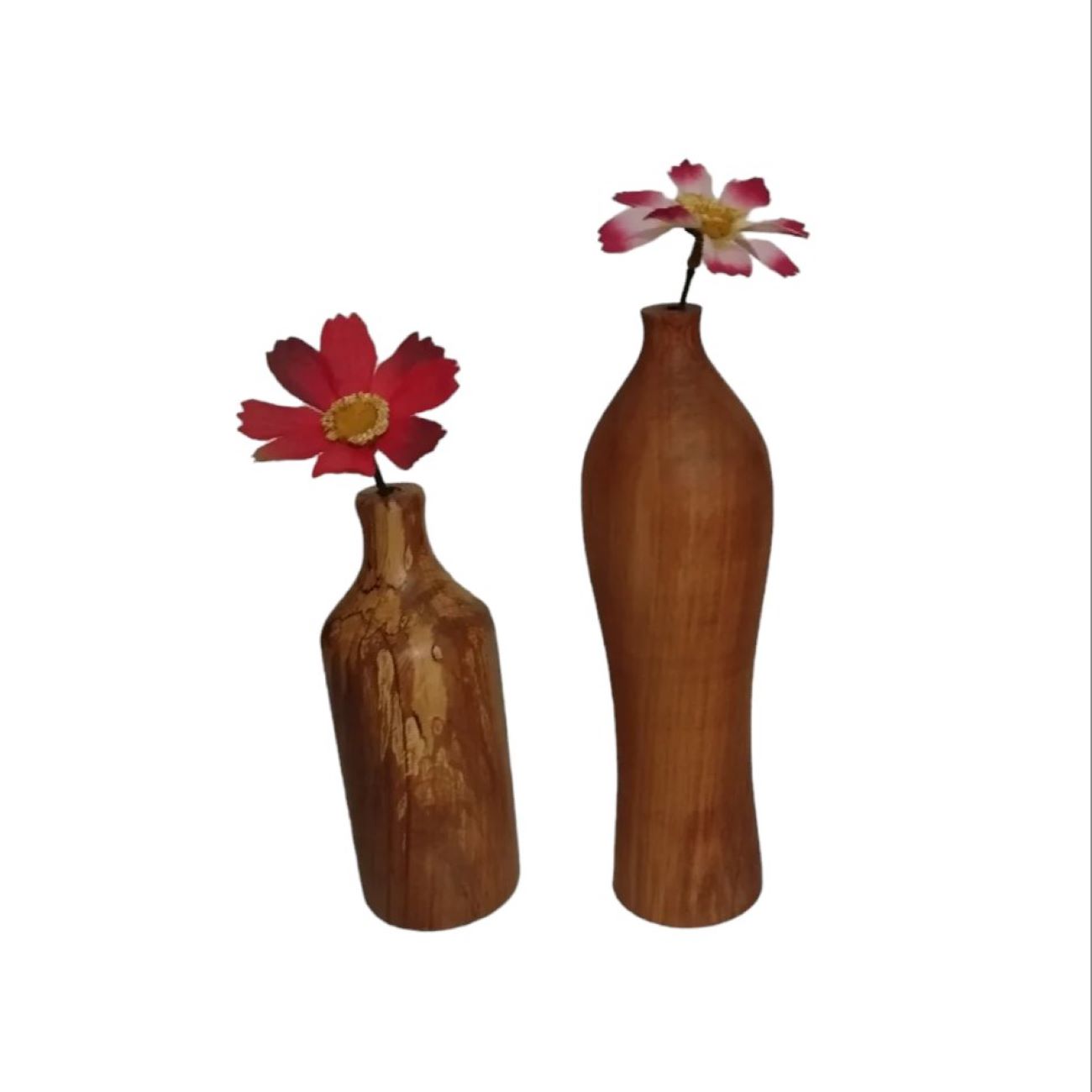 Vases décoratifs rustiques à tige unique en bois massif naturel – Lot de 2.
