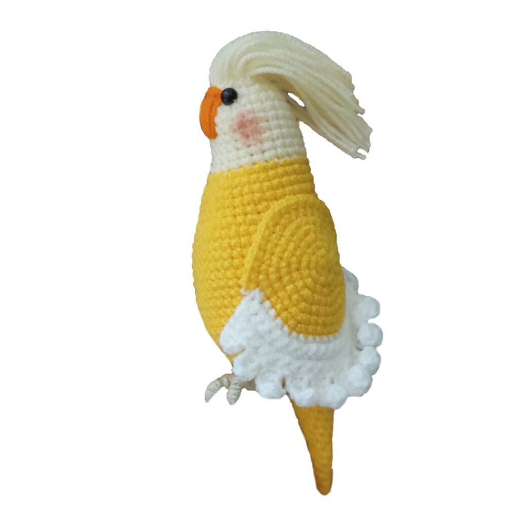 Amigurumi Perruche Cockatiel Lutino à Face Blanche en Peluche – Jouet en Crochet Adorable et Détaillé