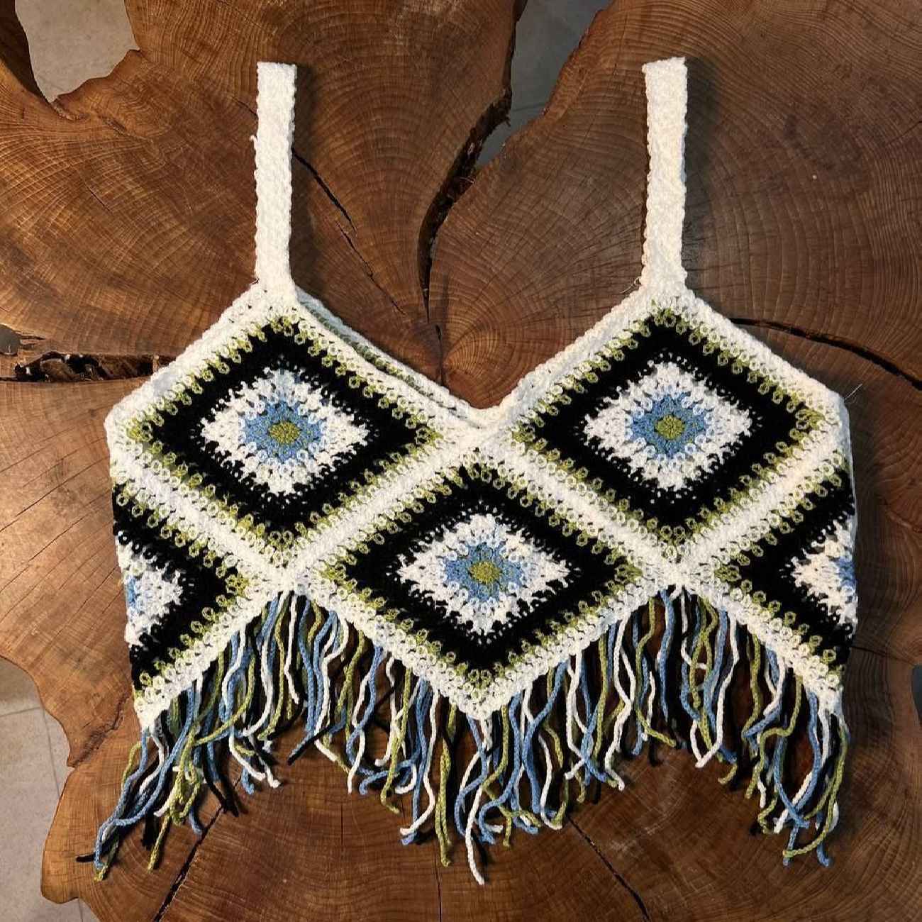 Top court en crochet tissé à la main pour femmes modèle Diamond