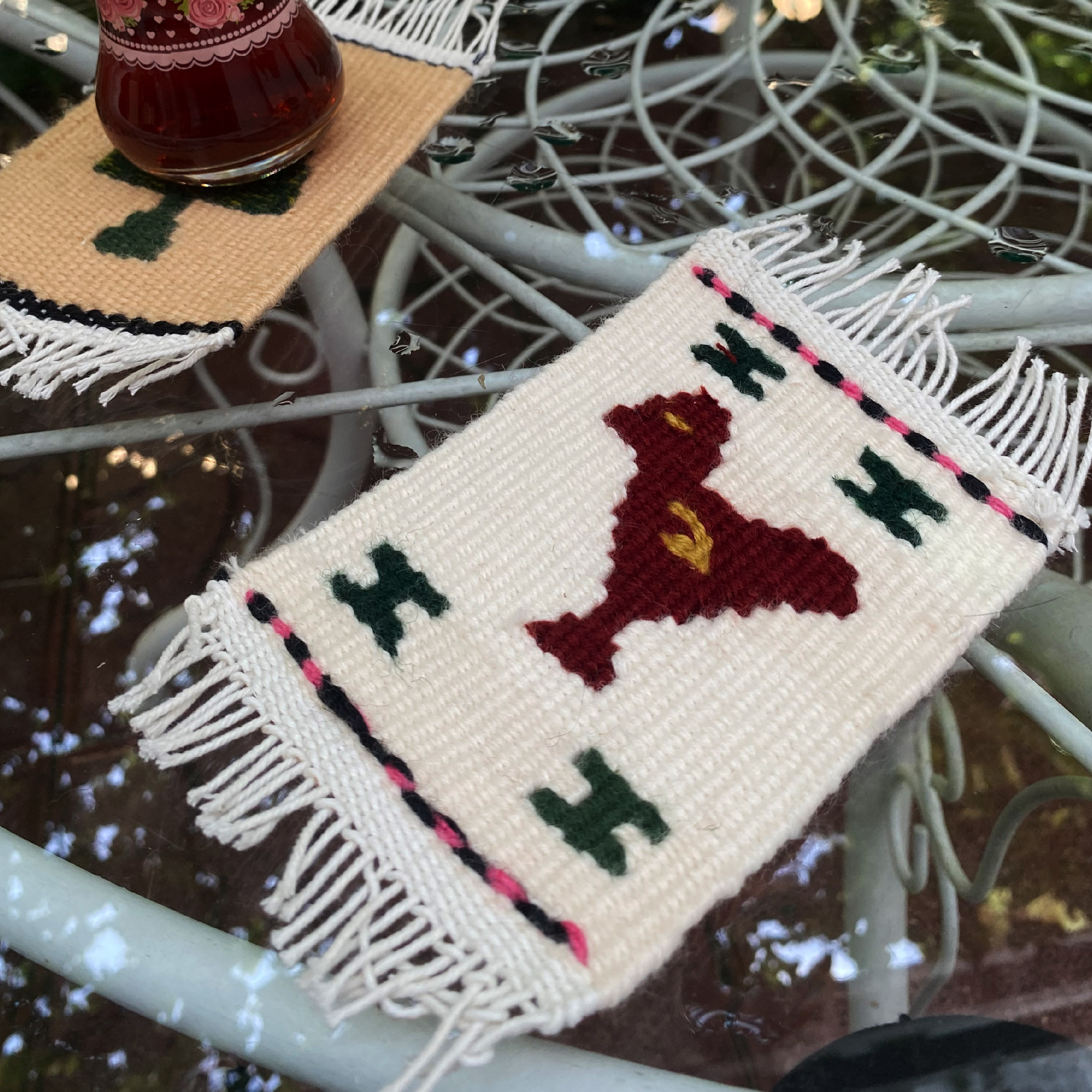 Sous-verre Kilim Persan Tissé à la Main avec Motif d’Oiseau (x3)