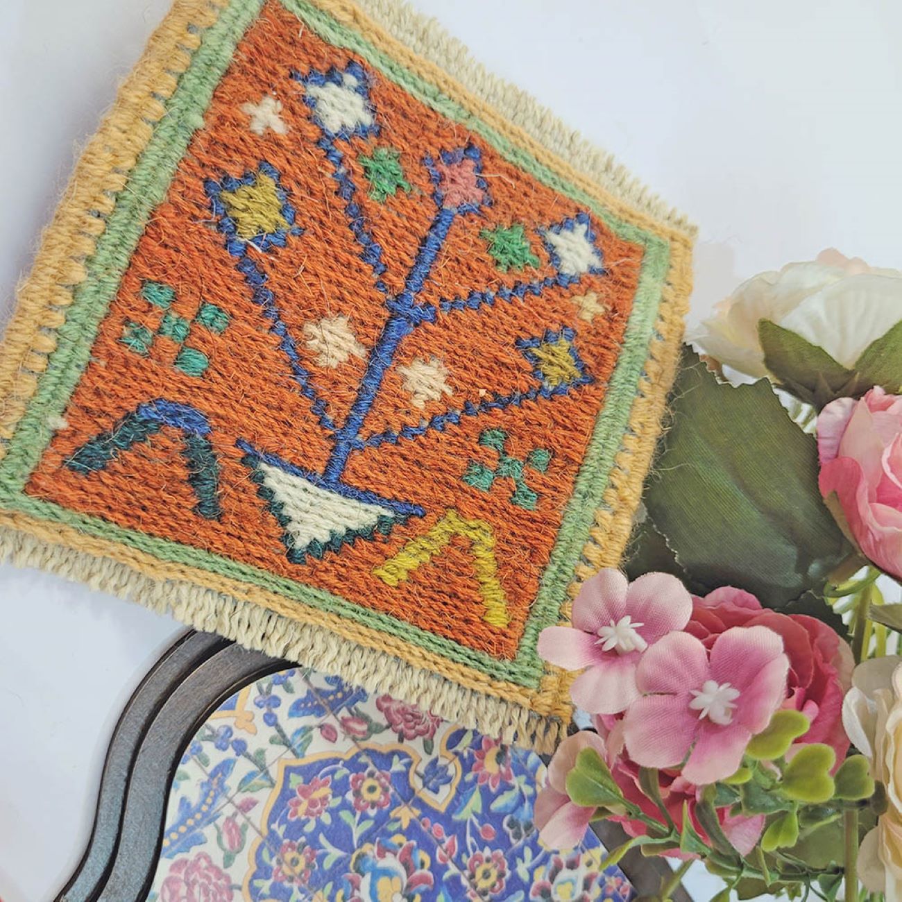 Sous-verre Kilim Persan en Laine Tissé à la Main Motif Géométrique