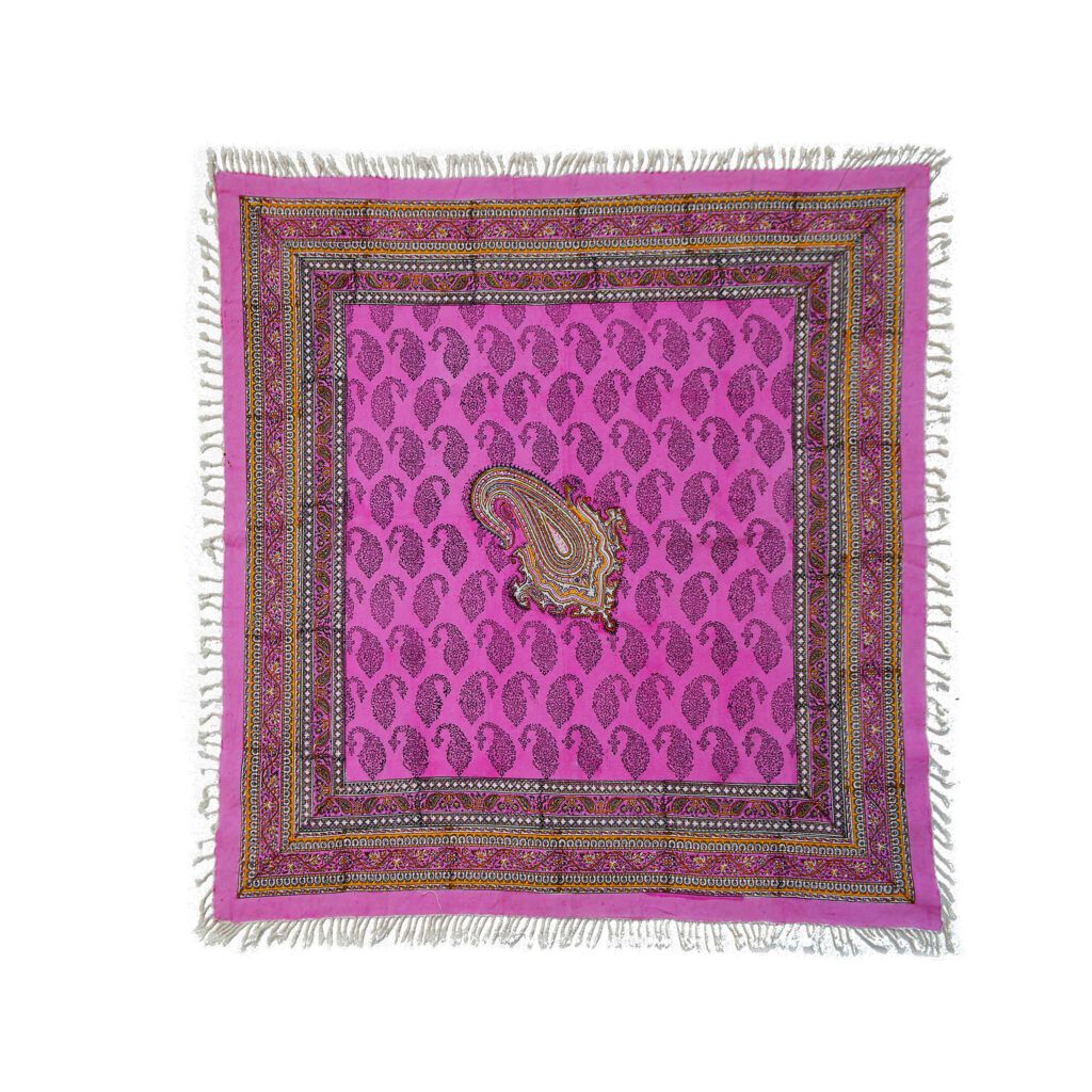 Nappe Persane Imprimée en Bloc Ghalamkari à Isfahan Paisley Rose 4 Places