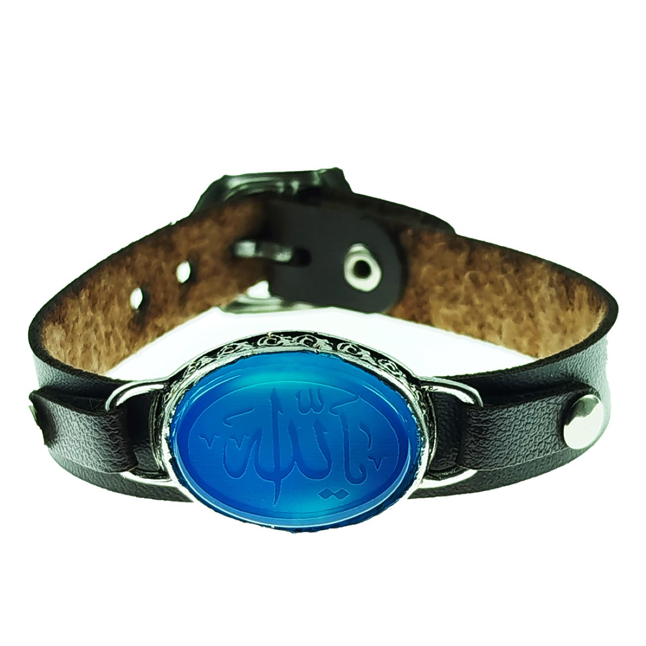Bracelet islamique avec cuir et agate orné de Ya Aallah