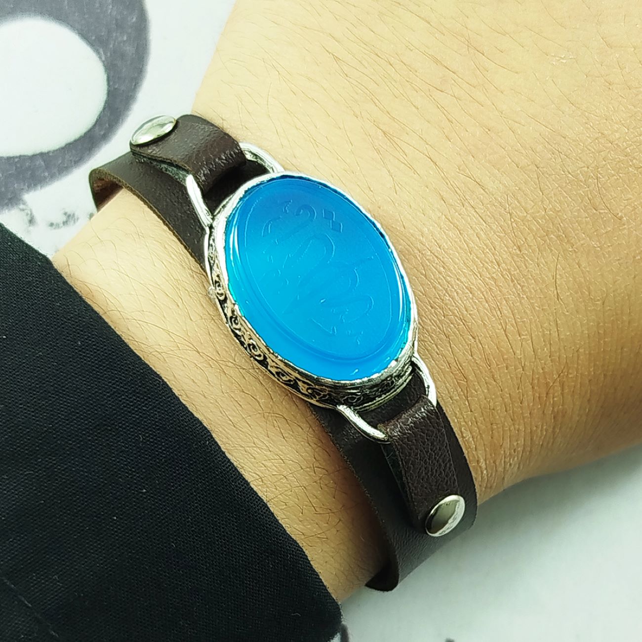Bracelet islamique avec cuir et agate orné de Ya Aallah
