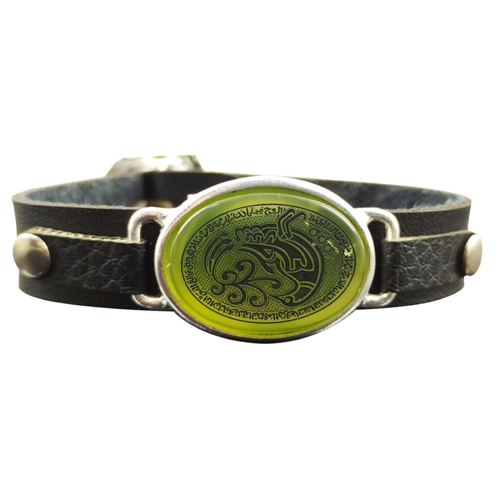Bracelet islamique avec cuir et pierre agate pour homme