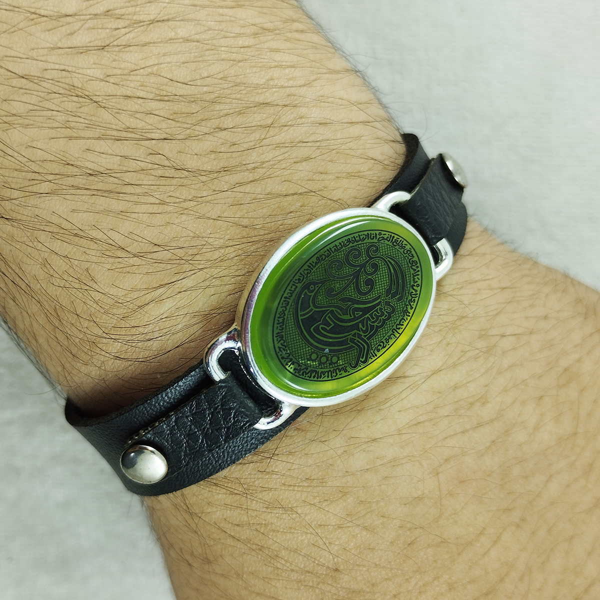 Bracelet islamique avec cuir et pierre agate pour homme