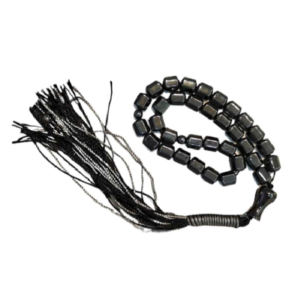 Chapelet islamique en hématite naturelle – 33 perles (tasbih musulman)