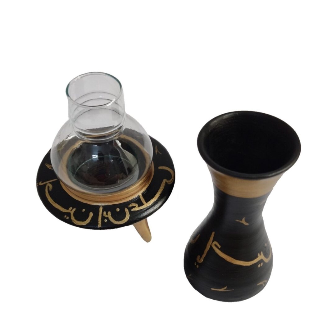 Ensemble de 2 bougeoirs de table en poterie islamique avec motif Ya Hossein