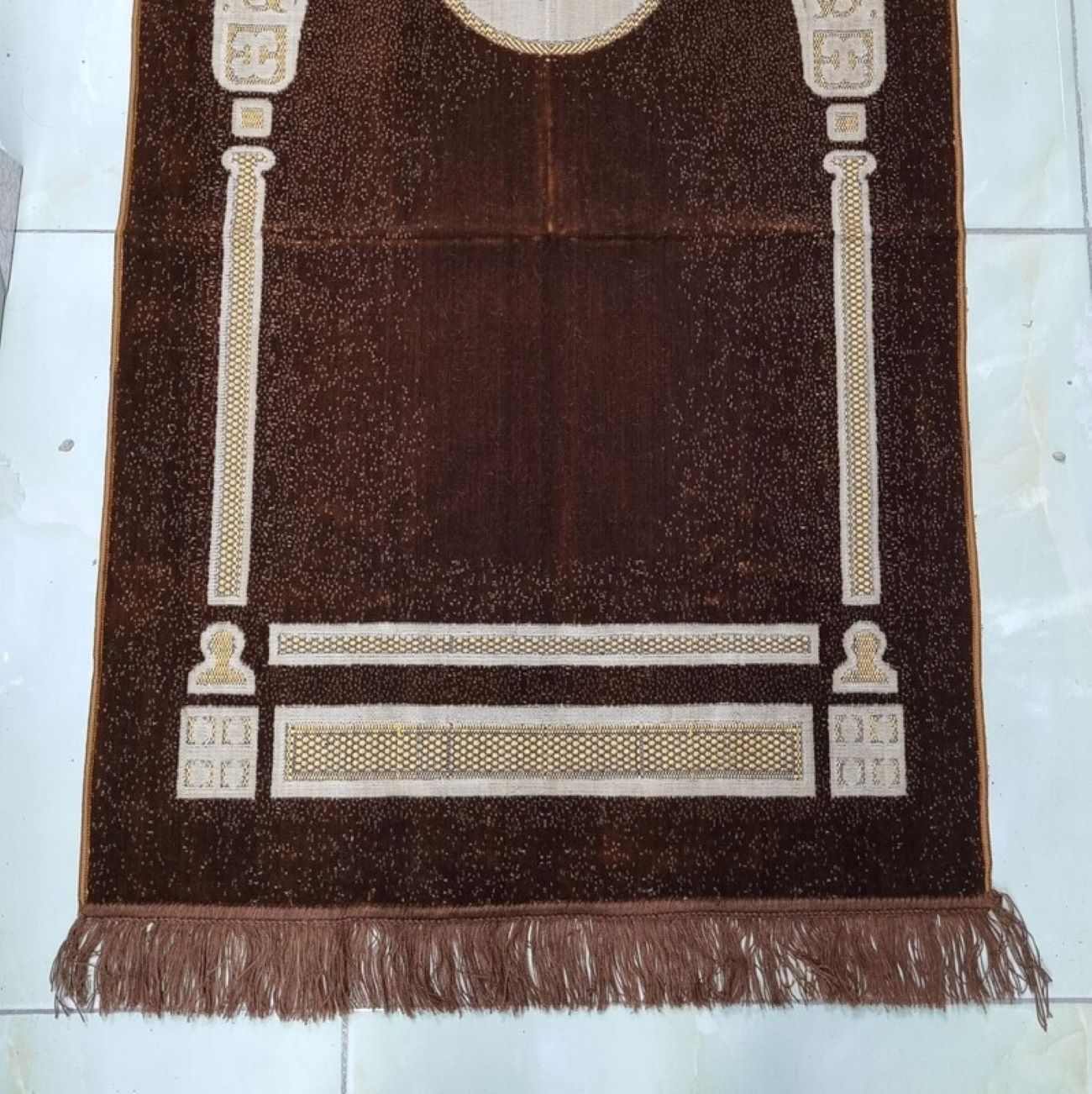 Tapis de prière islamique en velours, Janamaz Sajadah rembourré couleur Kaaba sacrée marron