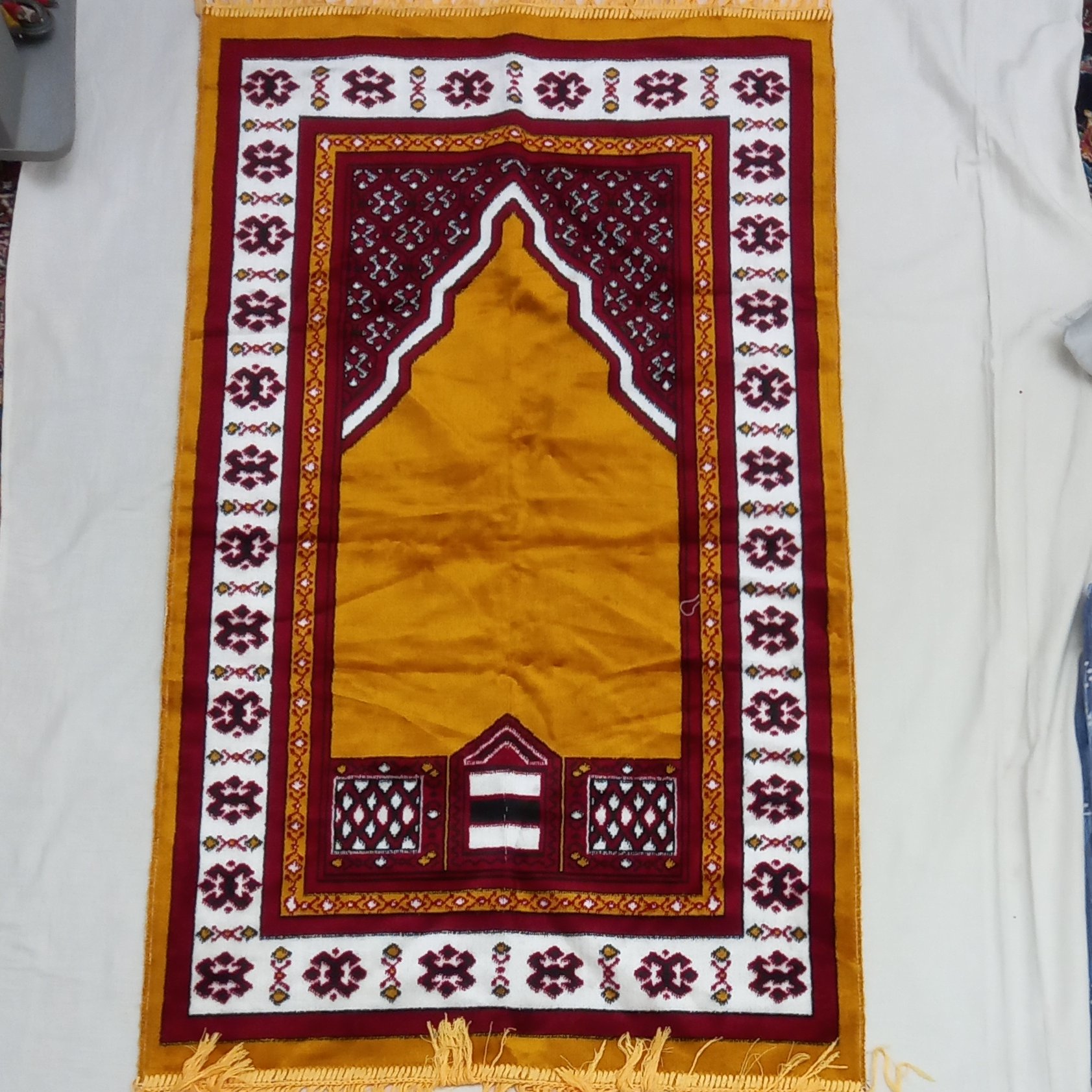 Tapis de prière islamique en velours, Janamaz Sajadah rembourré rouge brique