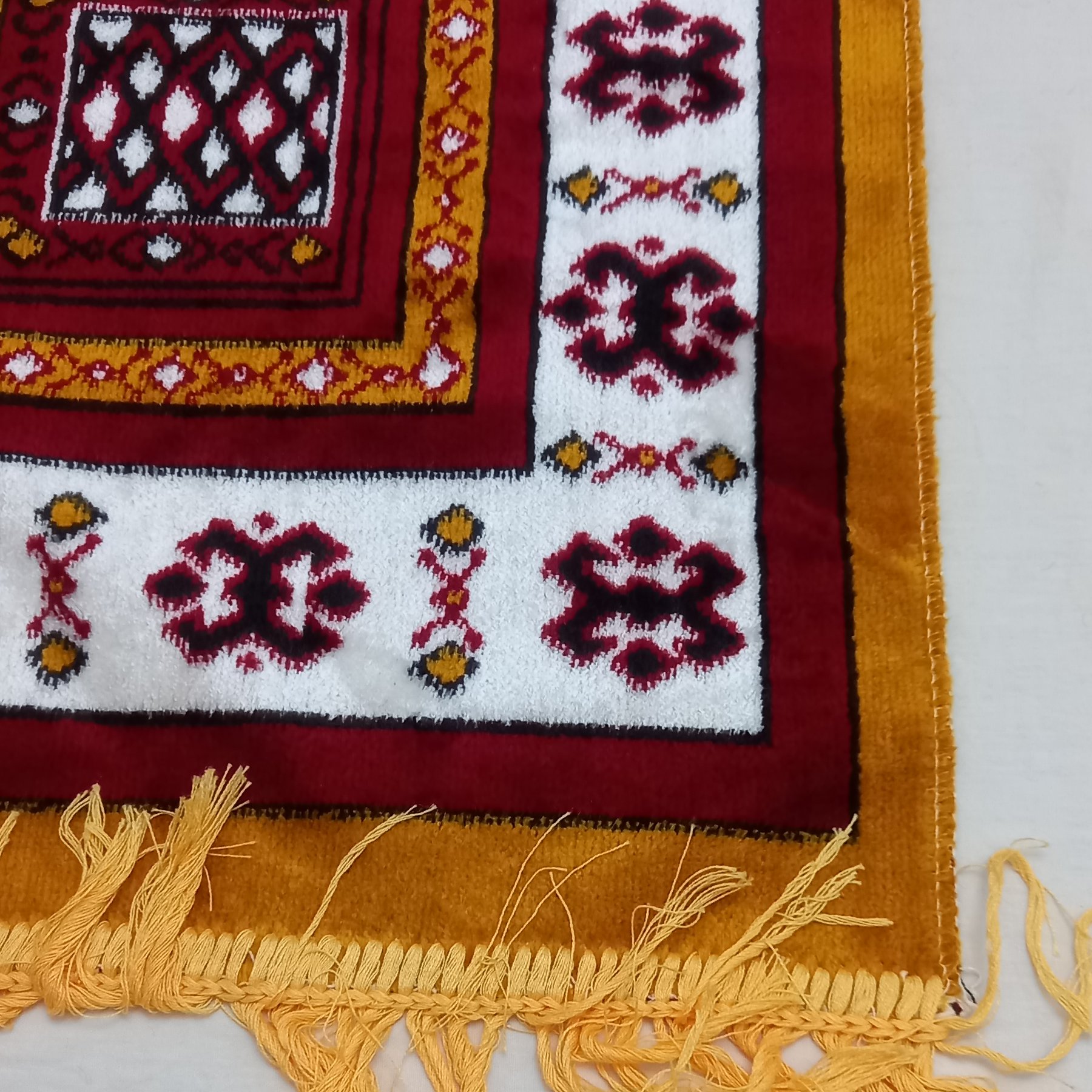 Tapis de prière islamique en velours, Janamaz Sajadah rembourré rouge brique