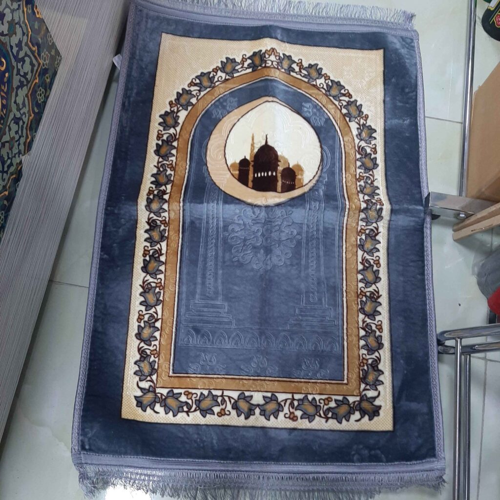 Tapis de prière islamique en velours, Janamaz Sajada rembourré bleu