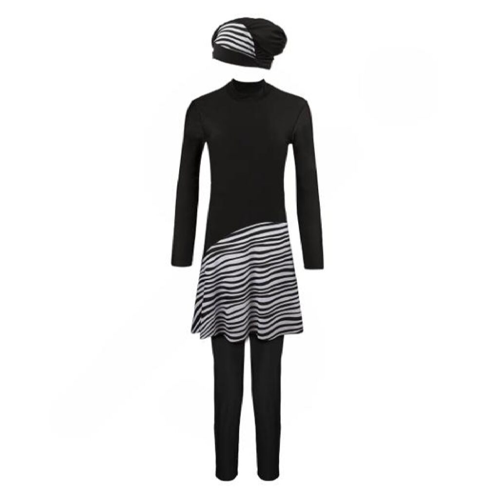 Set Maillot de Bain Modeste Islamique pour Femmes Set de 3 avec Design Rayé