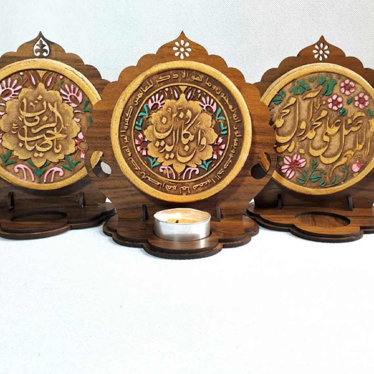 Bougeoir de Table en Bois Islamique avec Motif Islamique