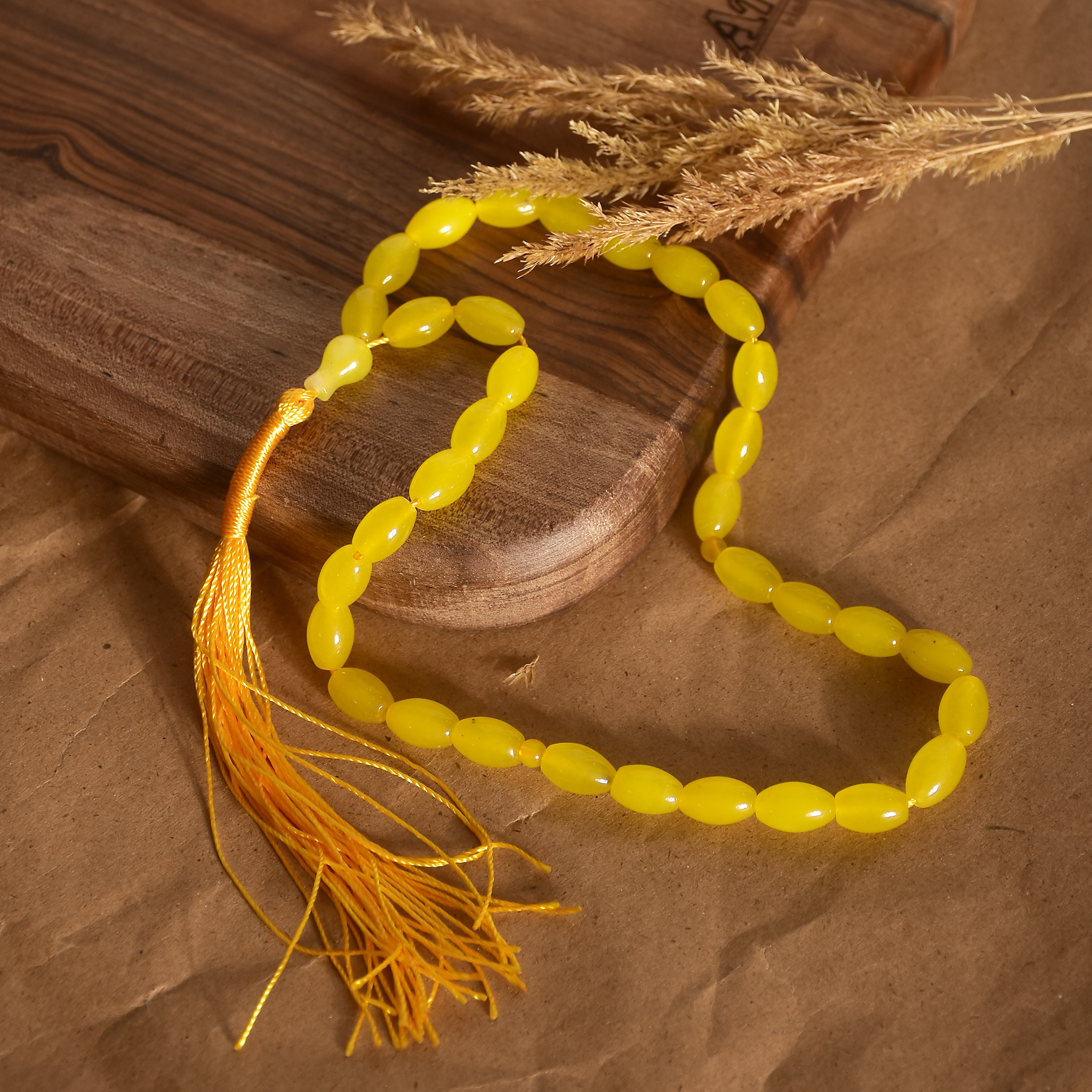 Chapelet islamique en agate jaune avec 33 perles – Misbaha musulman