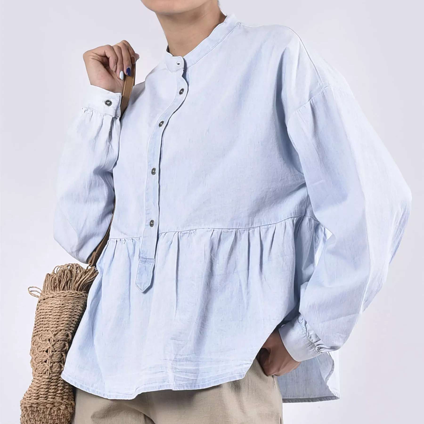 Blouse peplum à manches longues pour femmes