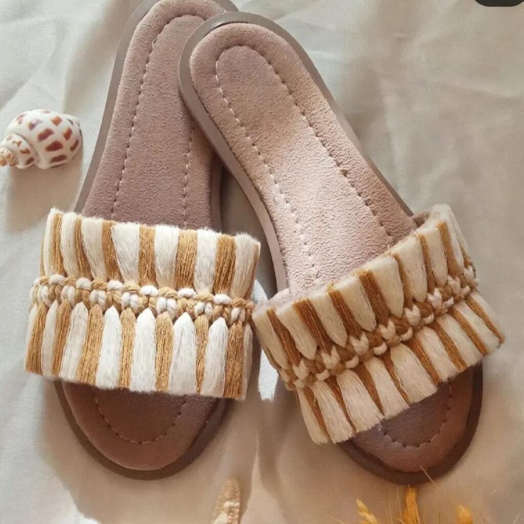 Pantoufles Macramé Boho Chic Plates pour Femmes Modèle Nœud
