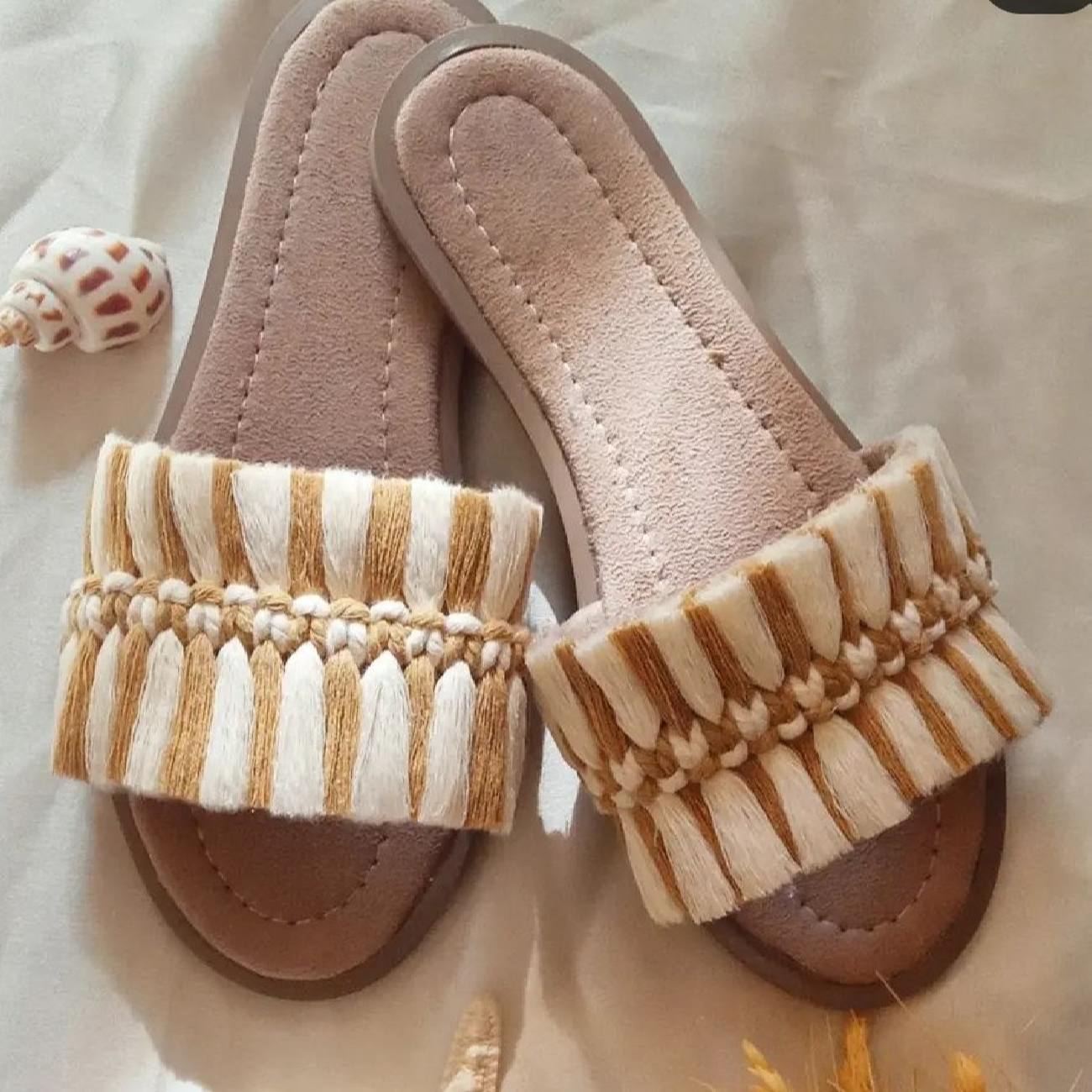 Pantoufles Macramé Boho Chic Plates pour Femmes Modèle Nœud