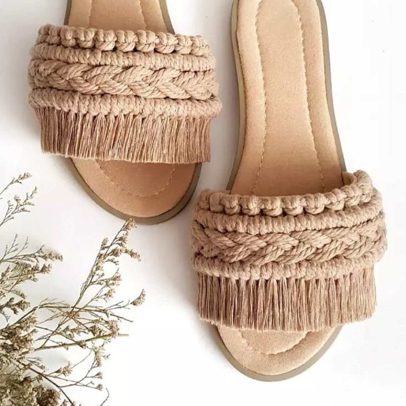 Pantoufles Macramé Boho Chic Plates pour Femmes Modèle Ella