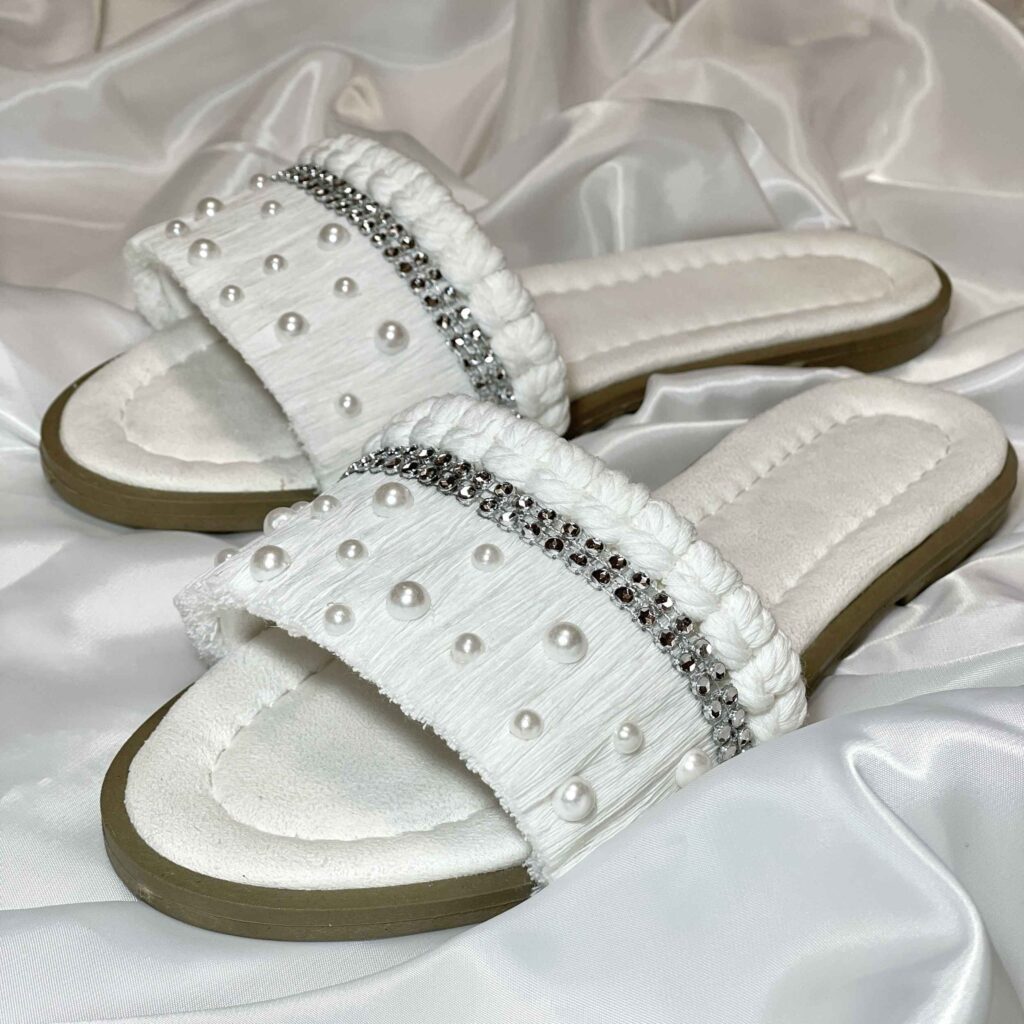 Pantoufles Macramé Boho Chic Plates pour Femmes Modèle Perle