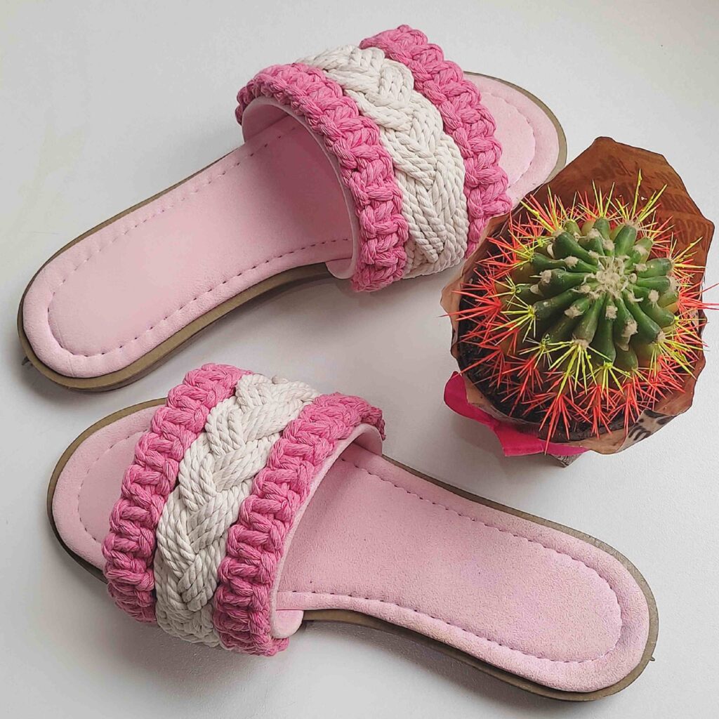 Chaussons Boho Chic en Macramé pour Femmes, Modèle Cactus