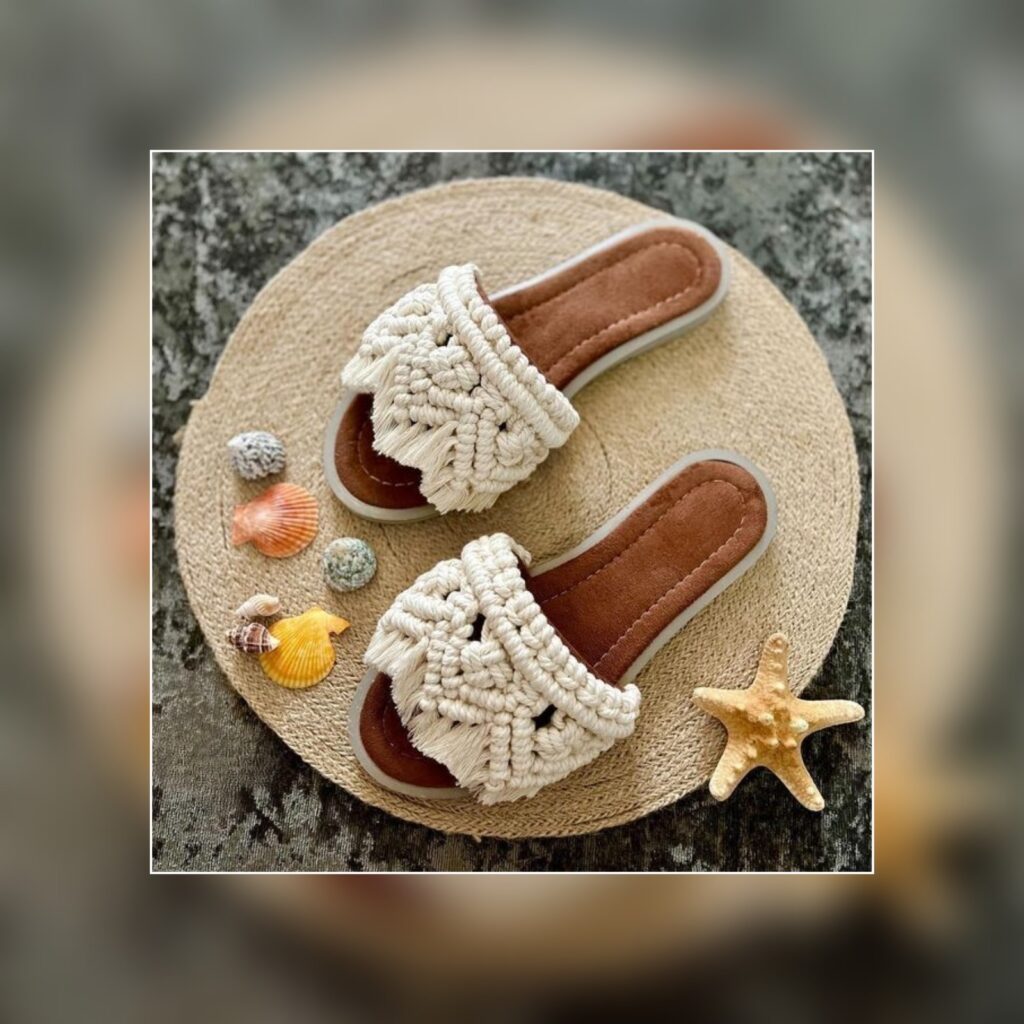 Chaussons Boho Chic en Macramé pour Femmes, Modèle Sadaf