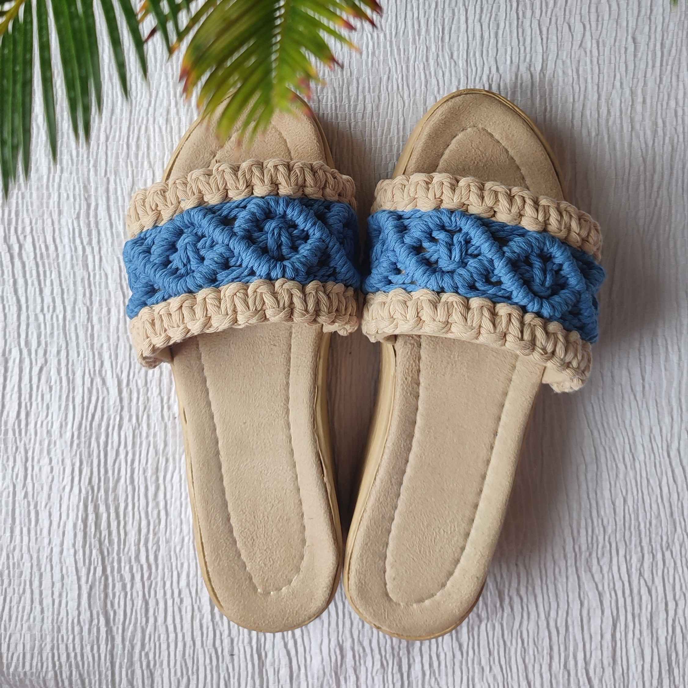 Pantoufles Macramé Boho Chic à Talon Compensé pour Femmes