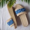 Pantoufles Macramé Boho Chic à Talon Compensé pour Femmes