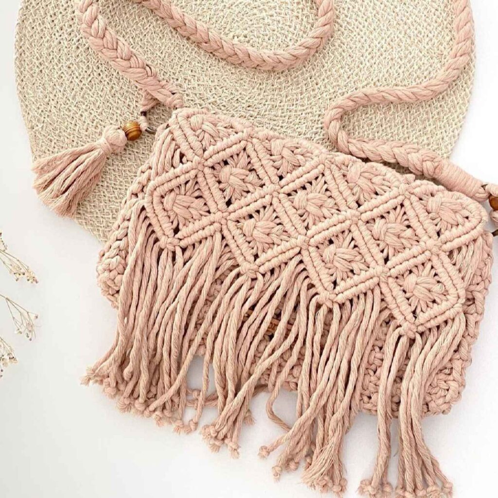 Sac bandoulière macramé tissé à la main pour femmes, modèle Hana