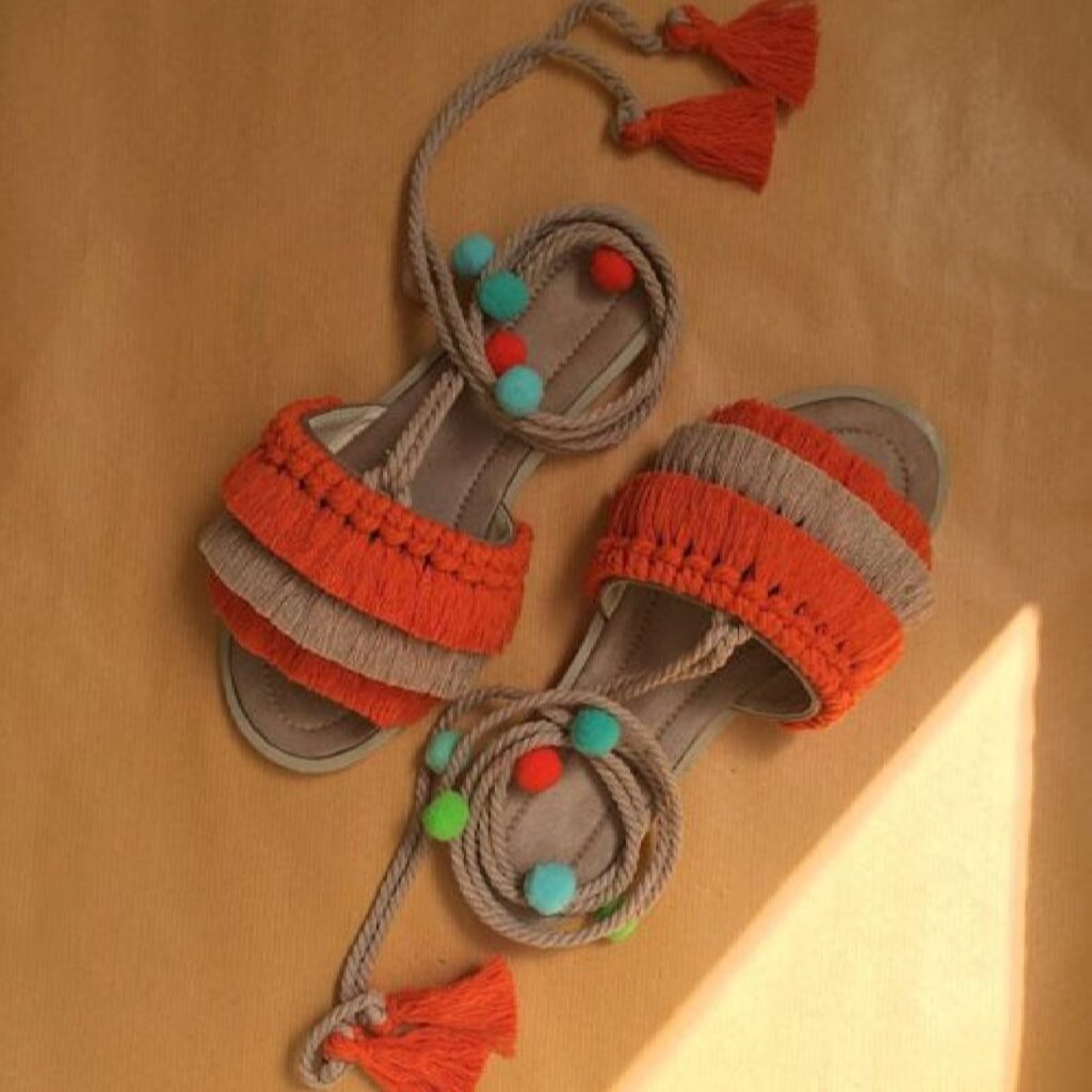 Sandales Sling Back Macramé Artisanales Modèle Orange