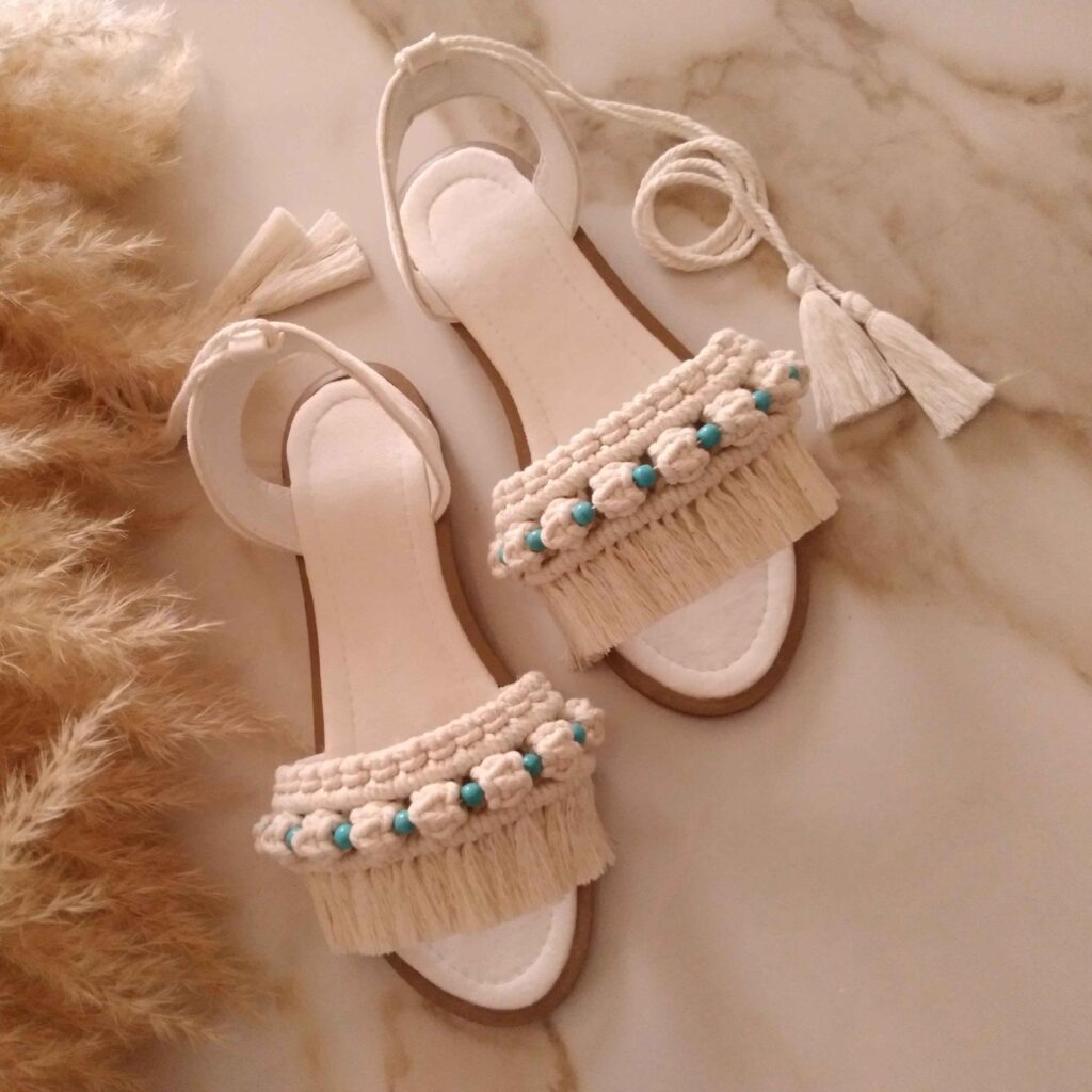 Sandales Sling Back Macramé Artisanales Modèle Turquoise