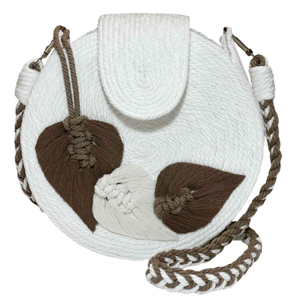 Sac bandoulière en macramé pour femmes tissé à la main avec design de feuilles