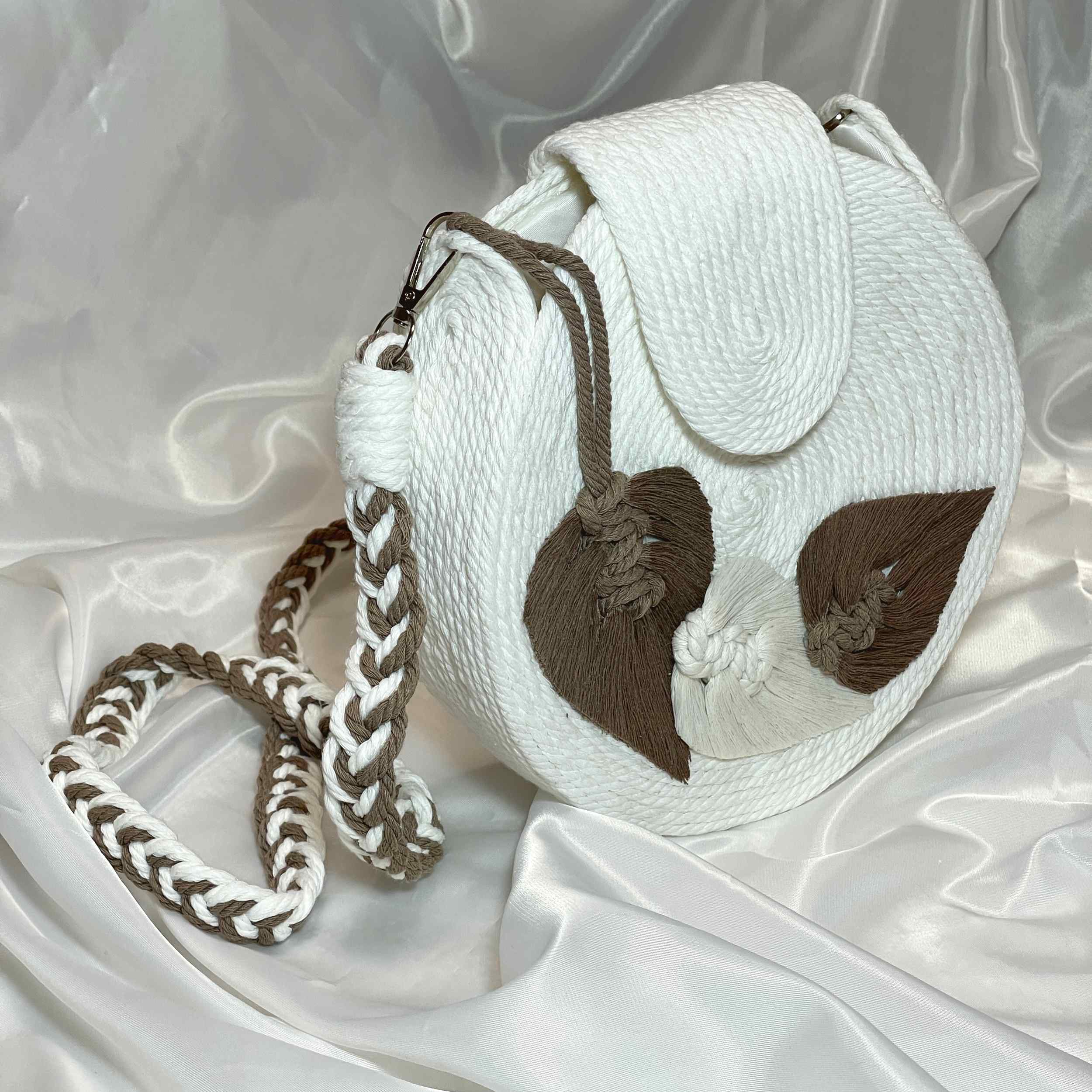 Sac bandoulière en macramé pour femmes tissé à la main avec design de feuilles